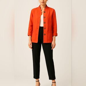 Vintage Harve Bernard 100% Linen Red Blazer Button Down Jacket XL Career Boho